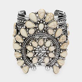 Natural Stone Embellished Squash Blossom Cuff Bracelet