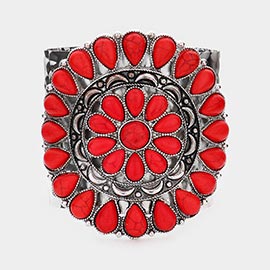 Natural Stone Embellished Squash Blossom Cuff Bracelet