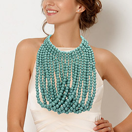 Drapped Wood Ball Bib Necklace
