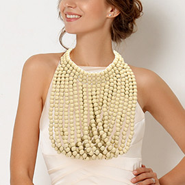 Drapped Wood Ball Bib Necklace