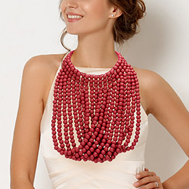 Drapped Wood Ball Bib Necklace