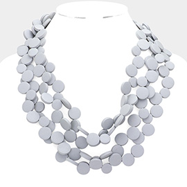 Round Wood Cluster Multi Layered Necklace