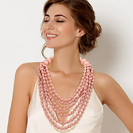 Wood Ball Multi Layered Bib Necklace