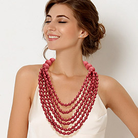 Wood Ball Multi Layered Bib Necklace