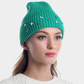 Bling Stone Embellished Knit Beanie Hat
