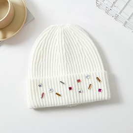 Bling Stone Embellished Knit Beanie Hat