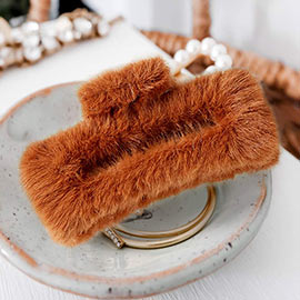 Faux Fur Rectangle Hair Claw Clip