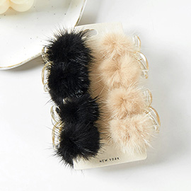 4PCS - Faux Fur Pom Pom Mini Hair Claw Clips