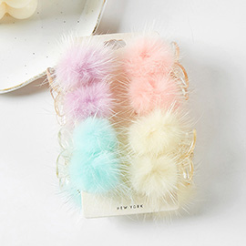 4PCS - Faux Fur Pom Pom Mini Hair Claw Clips