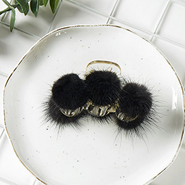 Faux Fur Pom Pom Hair Claw Clip