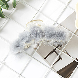 Faux Fur Pom Pom Hair Claw Clip