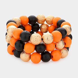 3PCS - Frosted Metal Ball Halloween Beaded Stretch Bracelets