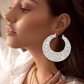 Crushed Metal Hoop Pin Catch Earrings