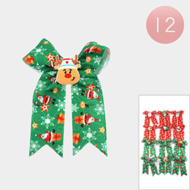 12PCS - Rudolph Accented Christmas Theme Patterned Bow Snap Alligator Hair Clips