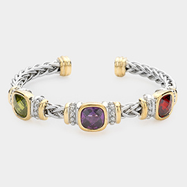 CZ Cushion Square Stone Accented Cuff Bracelet