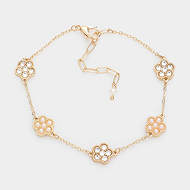 Pearl Stone Embellished Flower Station Bracelet