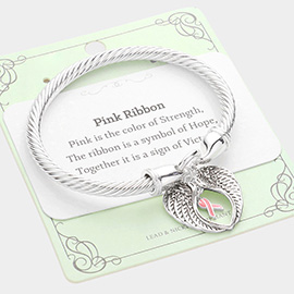 Pink Ribbon Pointed Angel Wings Charm Hook Bracelet