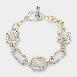 Rhinestone Embellihsed Square Link Toggle Bracelet