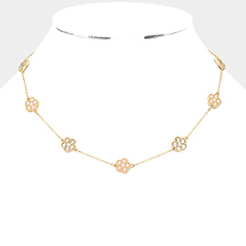 Pearl Stone Embellished Flower Station Necklace