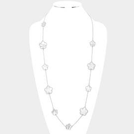 Mother of Pearl Flower Station Long Necklace