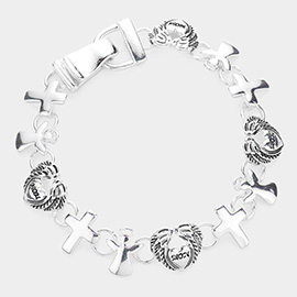 Mom Message Heart Wings Angel Cross Link Magnetic Bracelet