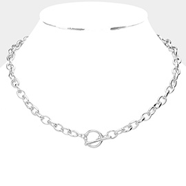 Open Metal Oval Link Toggle Necklace