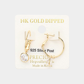 14K Gold Dipped Metal Hoop Round Stone Link Dangle Earrings