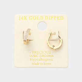 14K Gold Dipped 0.5 Inch Rhinestone Embellished Metal Hoop Earrings
