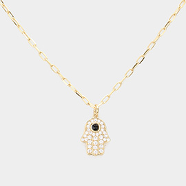Evil Eye Centered Hamsa Hand Pendant Necklace