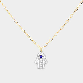 Evil Eye Centered Hamsa Hand Pendant Necklace