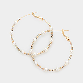 Pearl Station Hoop Earrings