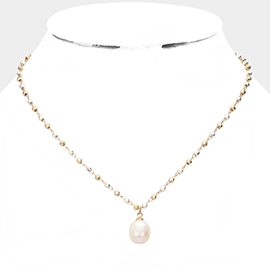 Pearl Pendant Metal Bead Link Necklace