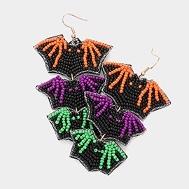 Felt Back Seed Beaded Triple Bat Link Dangle Earrings