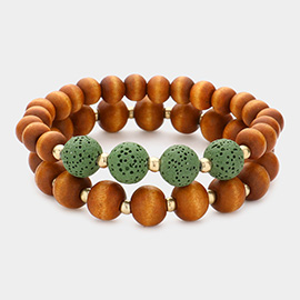 2PCS - Wood Ball Lava Rock Stretch Bracelets