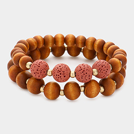 2PCS - Wood Ball Lava Rock Stretch Bracelets