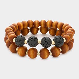 2PCS - Wood Ball Lava Rock Stretch Bracelets