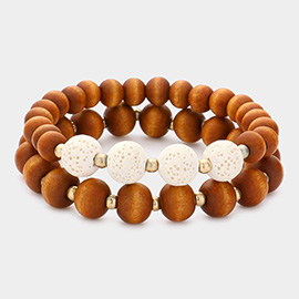 2PCS - Wood Ball Lava Rock Stretch Bracelets