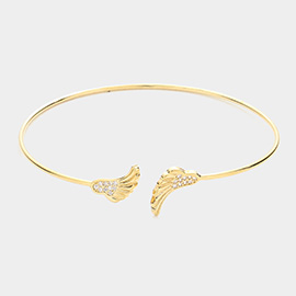 Brass Metal CZ Embellished Angel Wing Tip Cuff Bracelet
