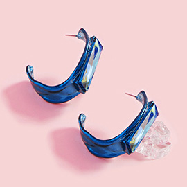 Rectangle Stone Accented Hoop Earrings