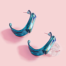 Rectangle Stone Accented Hoop Earrings