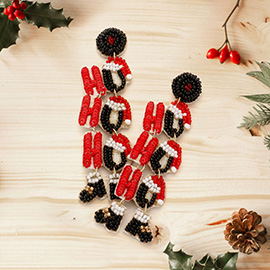 HOHOHO Message Felt Back Seed Beaded Santa Hat Dangle Earrings