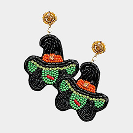 Felt Back Beaded Witch Dangle Earrings
