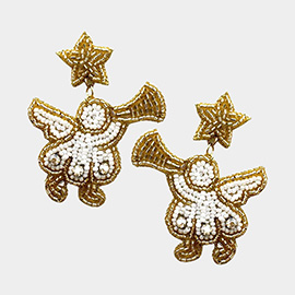 Felt Back Beaded Star Angel Link Dangle Earrings