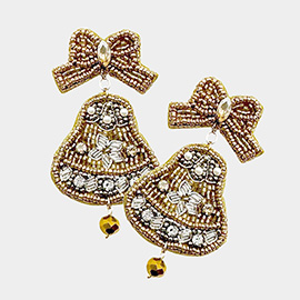 Felt Back Beaded Bow Jingle Bell Link Dangle Earrings