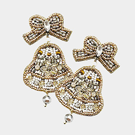 Felt Back Beaded Bow Jingle Bell Link Dangle Earrings