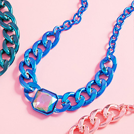 Octagon Stone Centered Chain Link Necklace