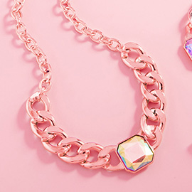Octagon Stone Centered Chain Link Necklace