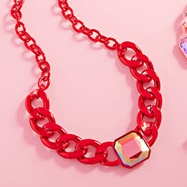 Octagon Stone Centered Chain Link Necklace