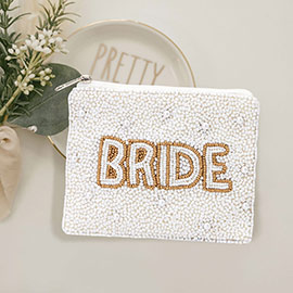 Bride Message Pearl Seed Beaded Mini Pouch Bag