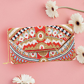 Boho Seed Beaded Clutch / Crossbody Bag